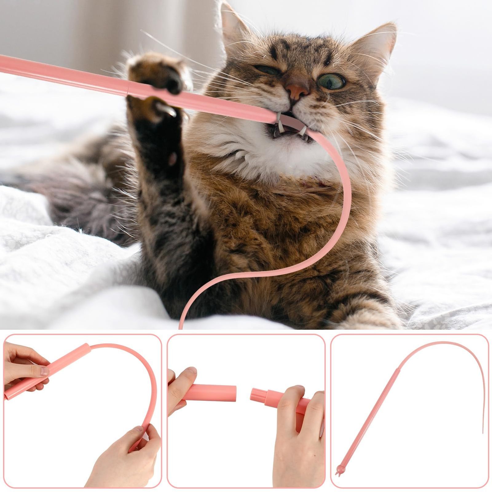 Wholesale Silicone Tail Teaser Interactive Rope Cat Toy Mouse Tail Cat Stick Toy Silicone Cat Wand Toy