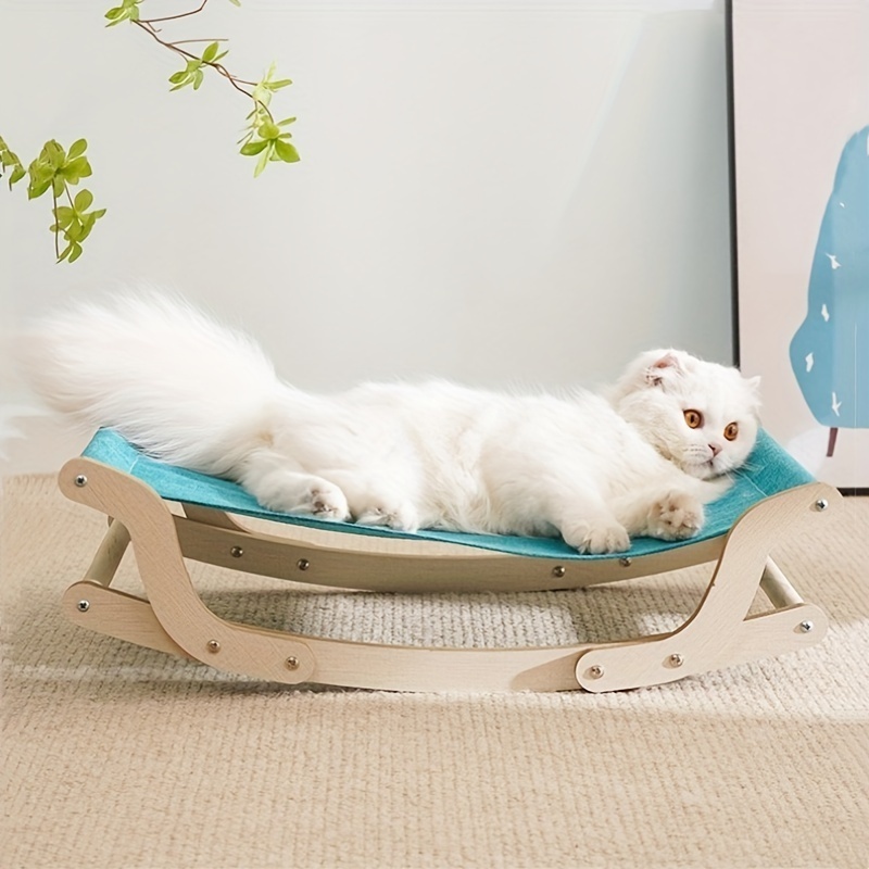 New Wooden Frame Pet Rocking Bed Elevated Cat Sleeping Bed Breathable Cat Swing Chair Detachable and Washable Cat Hammock Bed