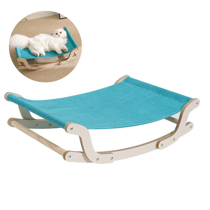 New Wooden Frame Pet Rocking Bed Elevated Cat Sleeping Bed Breathable Cat Swing Chair Detachable and Washable Cat Hammock Bed