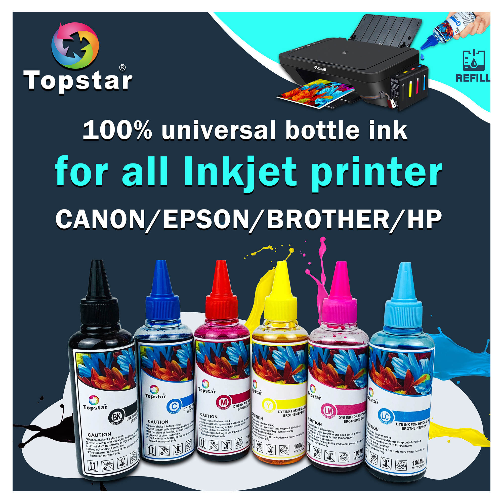 Topstar Starplus high quality refill Bottle ink universal dye ink for Epson for Canon for Brother for HP printer cartridge