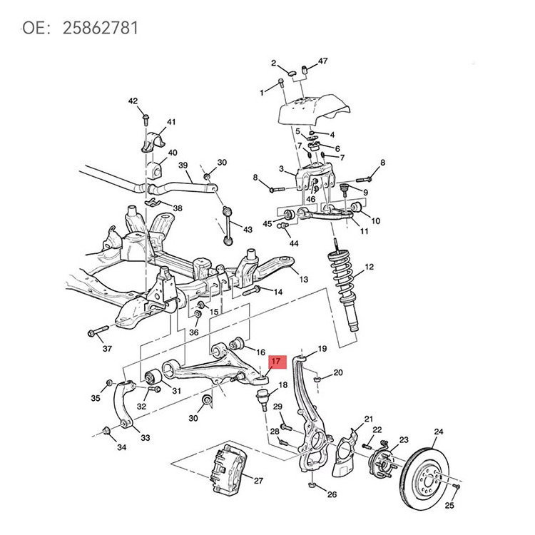 Auto parts suspension front lower control arm kit with ball joint driver side for cadillac 2004-2009 srx cts 25862781 25862782