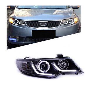 2009-2014 Headlamp Assembly Bi-Xenon Projection Lens with DRL Plug & Play LED Headlamps for for Kia Forte