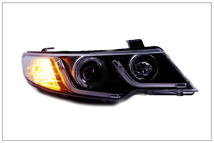 2009-2014 Headlamp Assembly Bi-Xenon Projection Lens with DRL Plug & Play LED Headlamps for for Kia Forte