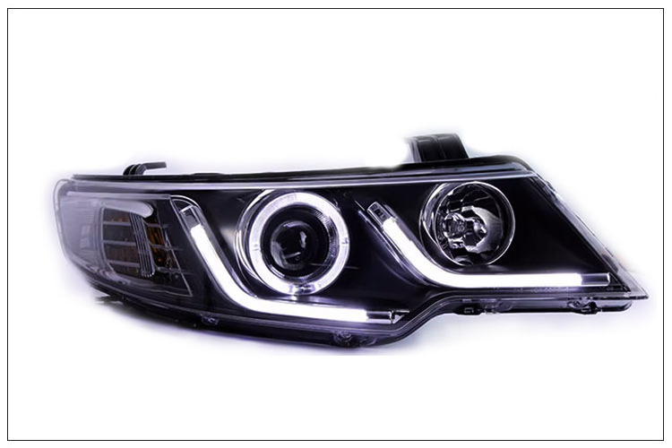 2009-2014 Headlamp Assembly Bi-Xenon Projection Lens with DRL Plug & Play LED Headlamps for for Kia Forte