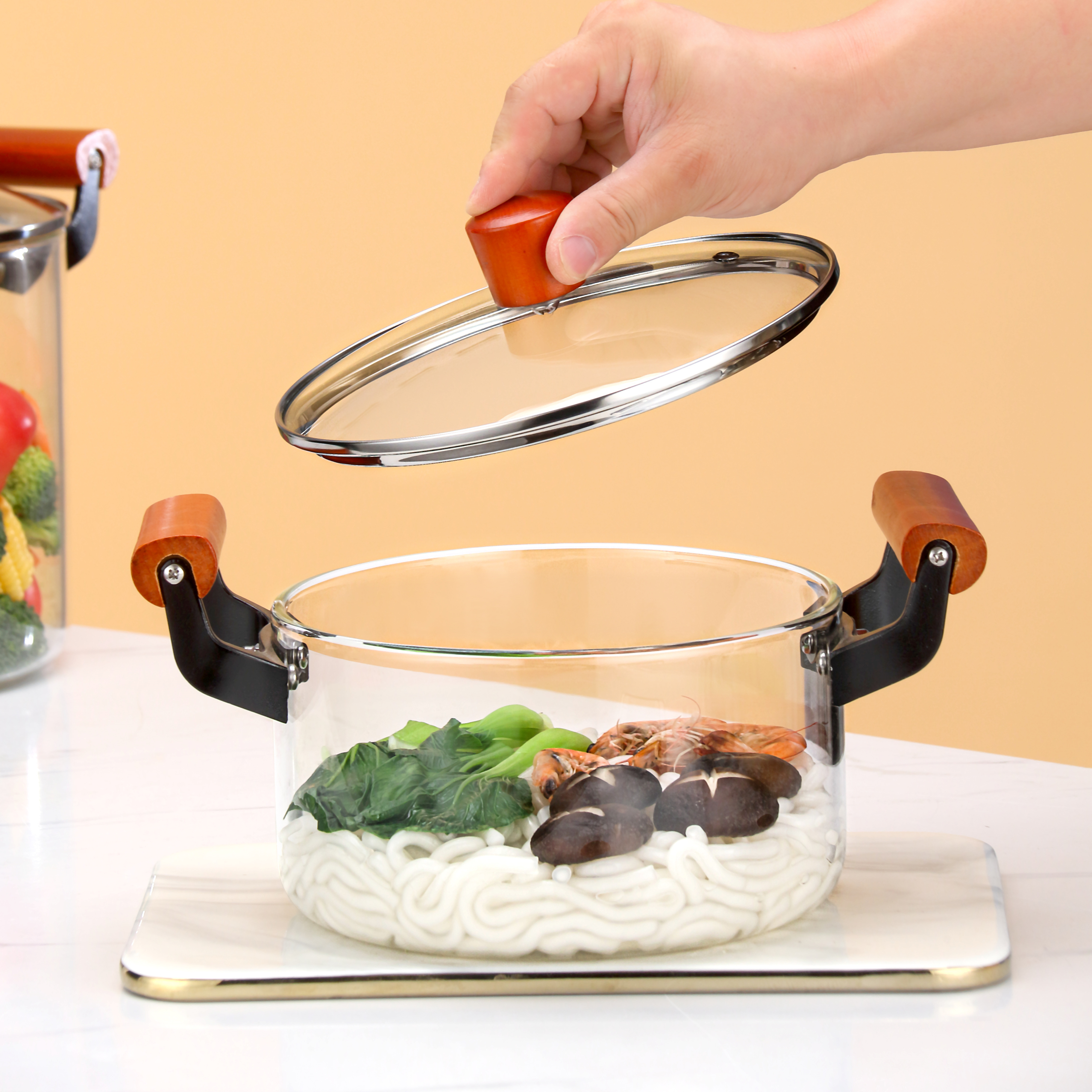 Cooking Pot with Handles Wholesale Custom Glass Soup Pot Heat Resistant Glass Paper Box Transparent Modern Gas Cooker