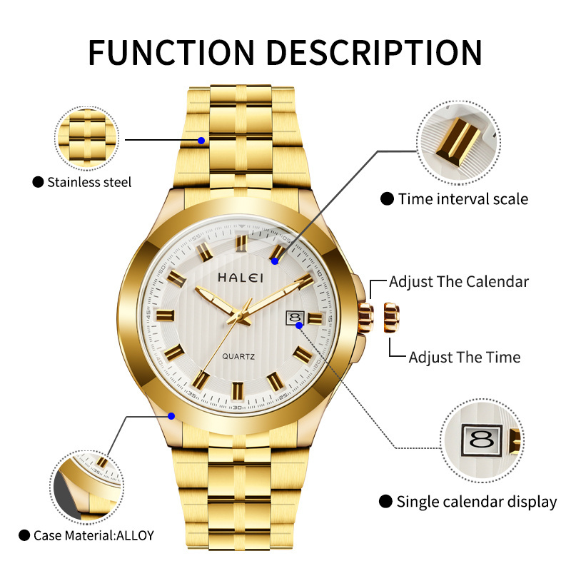 STAR RUDDER 8027ML HALEI high quality men's wrist watch set,japan movt quartz watch price,gold mens quartz watches luxury