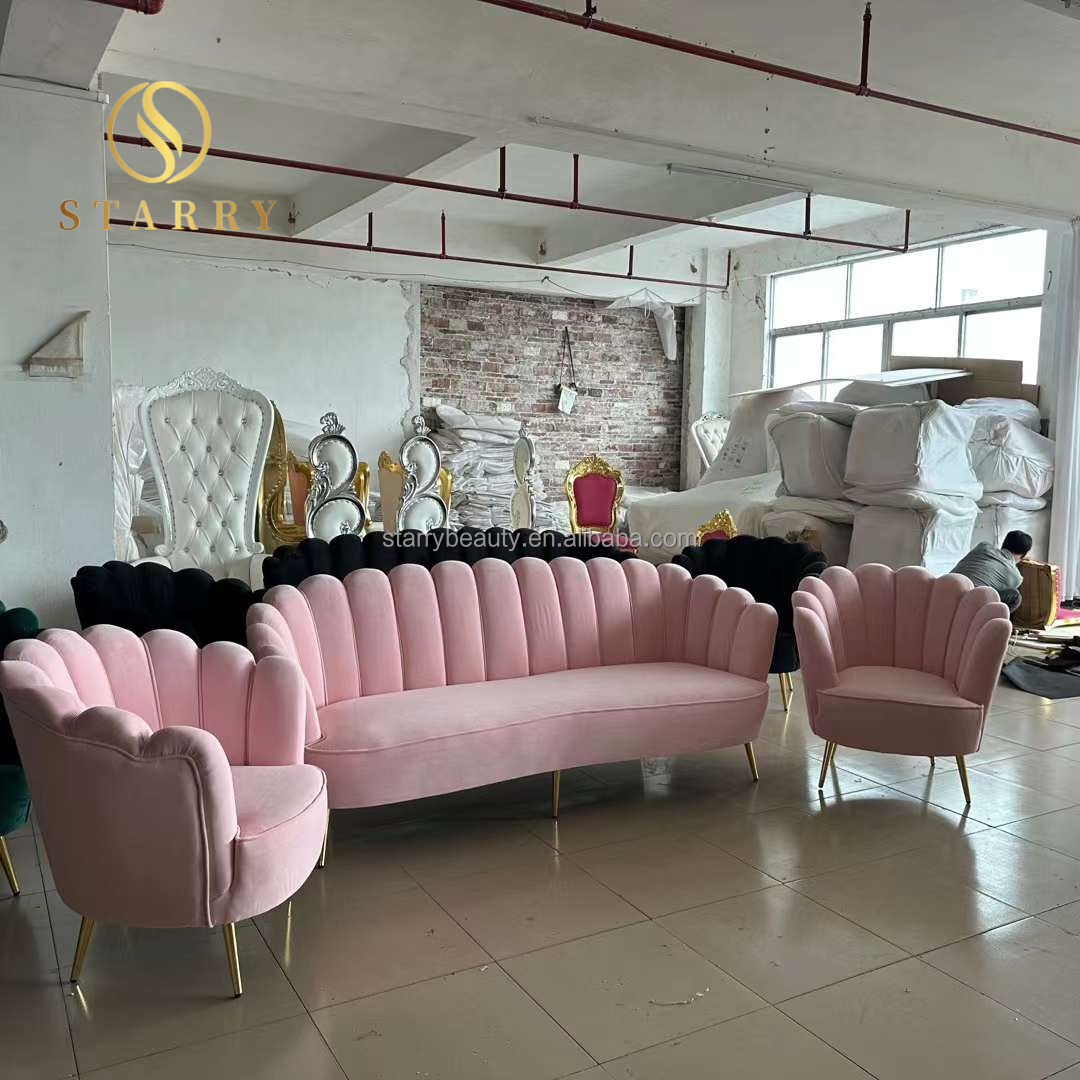 hair salon furniture waiting sofa pink and white waiting chair