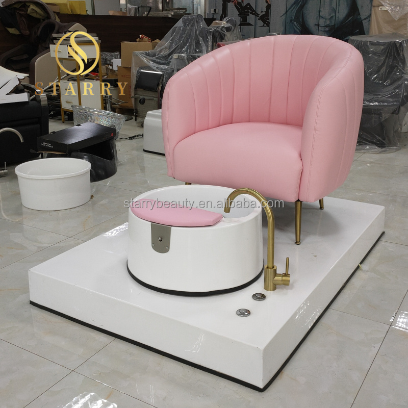 Pink Velvet Spa Furniture Set Nail Pedicure Station Kid Pedicure Spa Chair With Glass Pedicure Sink