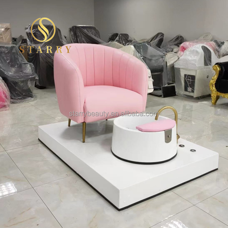 Pink Velvet Spa Furniture Set Nail Pedicure Station Kid Pedicure Spa Chair With Glass Pedicure Sink