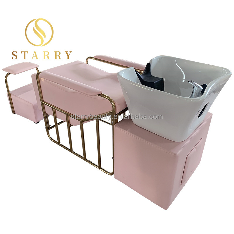 Hair salon furniture backwash unit hair wash chairs head pink shampoo chair