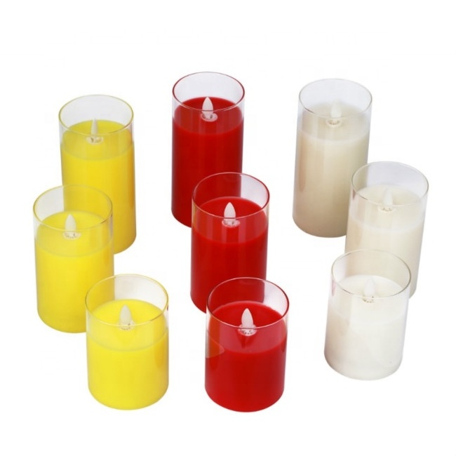 Grey glass Flameless Led Candles Real Wax Moving Flame Pillar Battery Operated Candles with timer remote