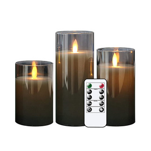 wholesale gray glass 3x4 3x5 3x6 decorative multi-colored tall thin pillar candle holder white led pillar candle