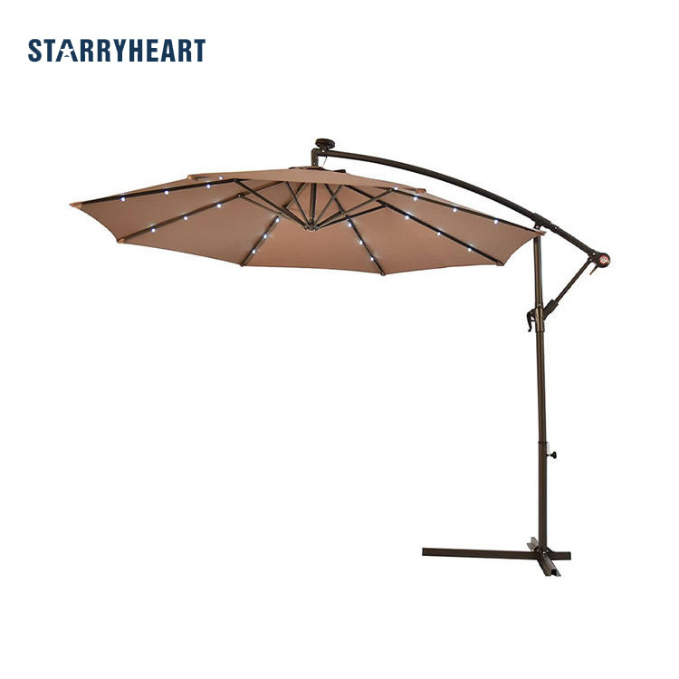 STARRYHEART Solar Powered LED Umbrella Cantilever Parasol Outdoor Garden Umbrella