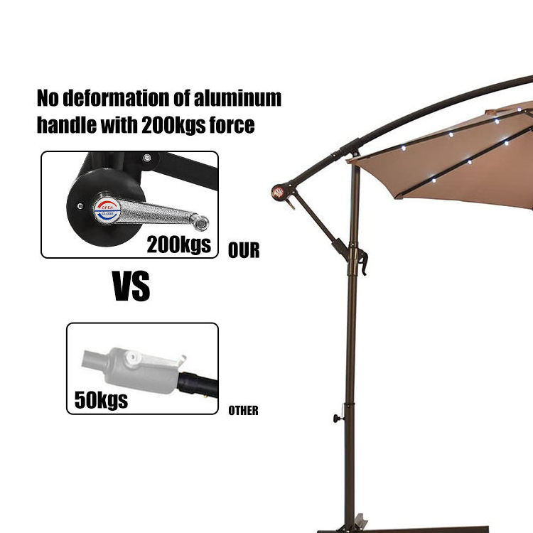 STARRYHEART Solar Powered LED Umbrella Cantilever Parasol Outdoor Garden Umbrella