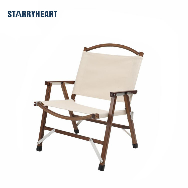 STARRYHEART Canvas Non Slip Walnut Color Foldable Outdoor Camping Wood Chair Bamboo Folding Beach Chair