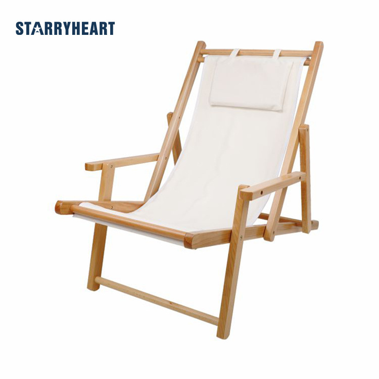 STARRYHEART White Foldable Outdoor Camping Wood Chair Folding Beach Chair