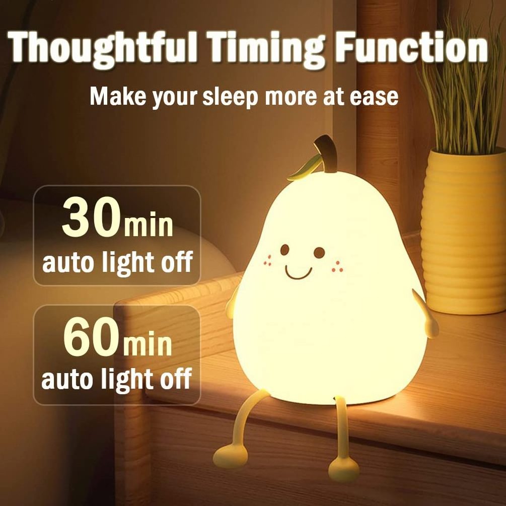 USB charging silicone baby room battery white pear cute led night lamp sleep night light for kids with soft feeling