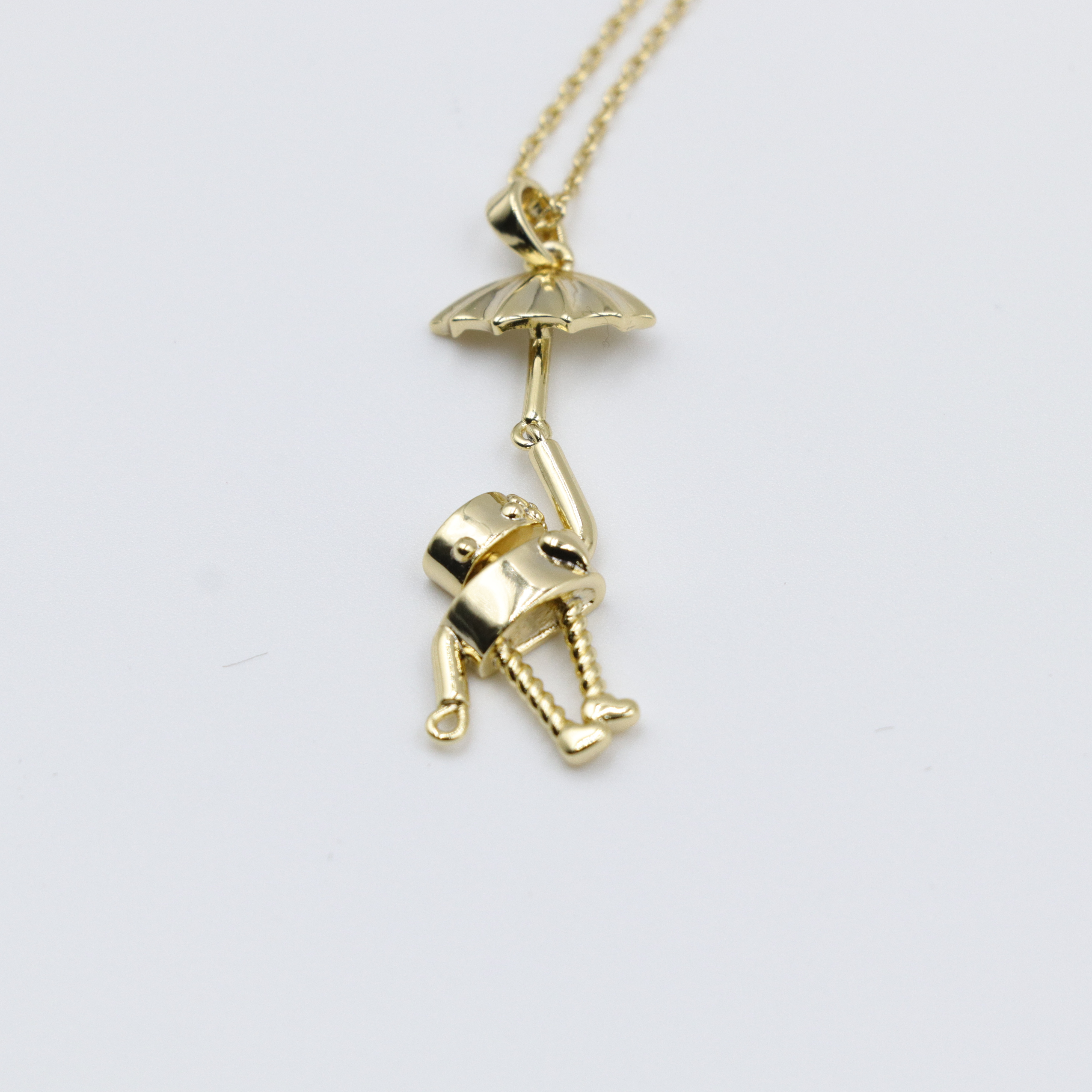 New Fashion Robot Design Copper and Gold Necklace with Elegant Umbrella Stylish Jewelry Accessory