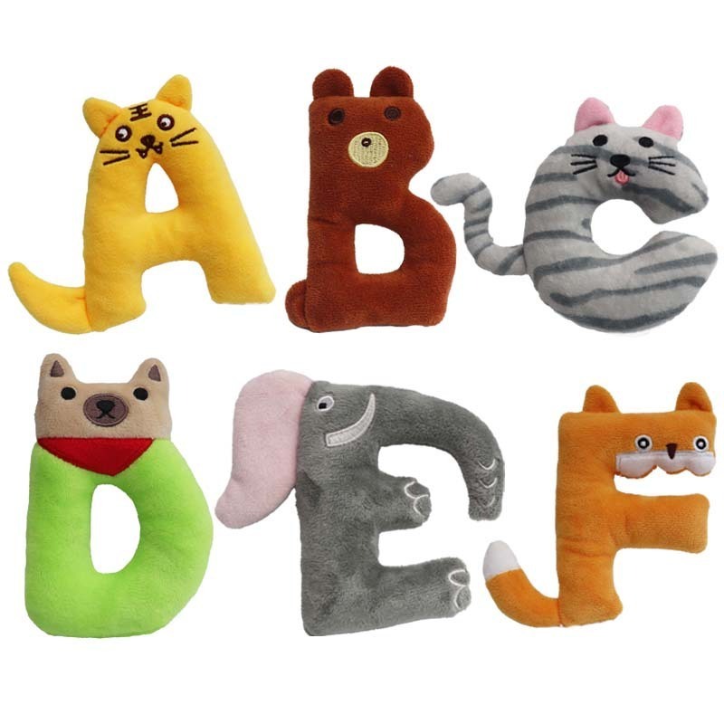 2024 Factory Wholesale New Eco Friendly Pet Products Letter Shapes Squeaky Stuffed Plush Dog Chew Toys