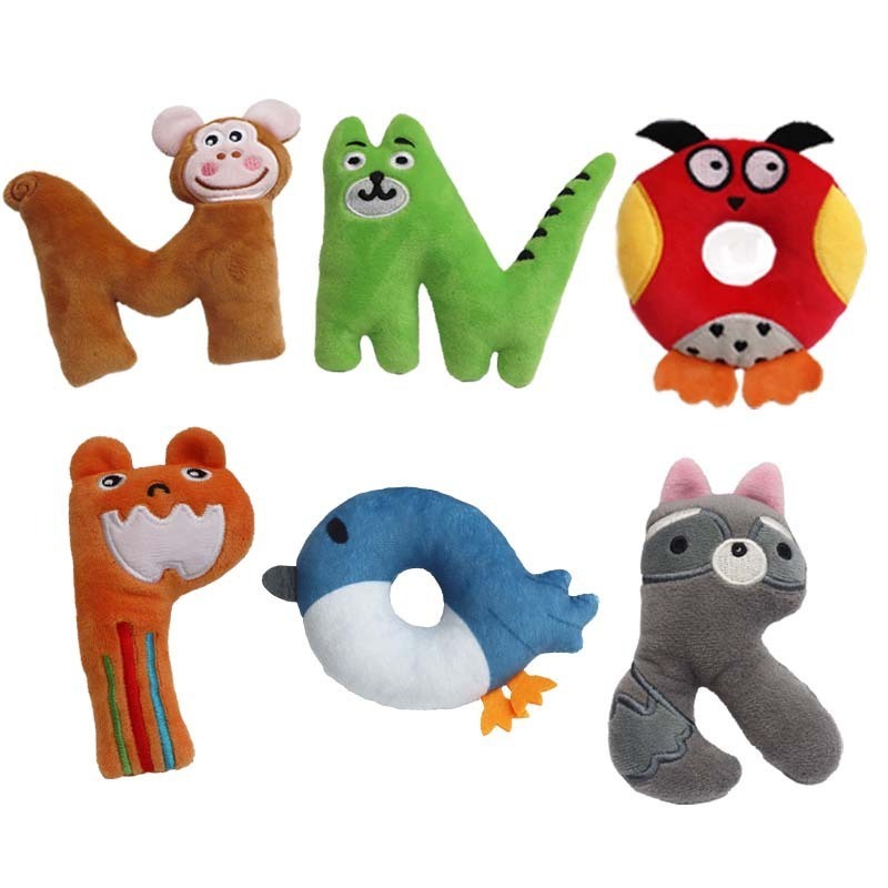 2024 Factory Wholesale New Eco Friendly Pet Products Letter Shapes Squeaky Stuffed Plush Dog Chew Toys