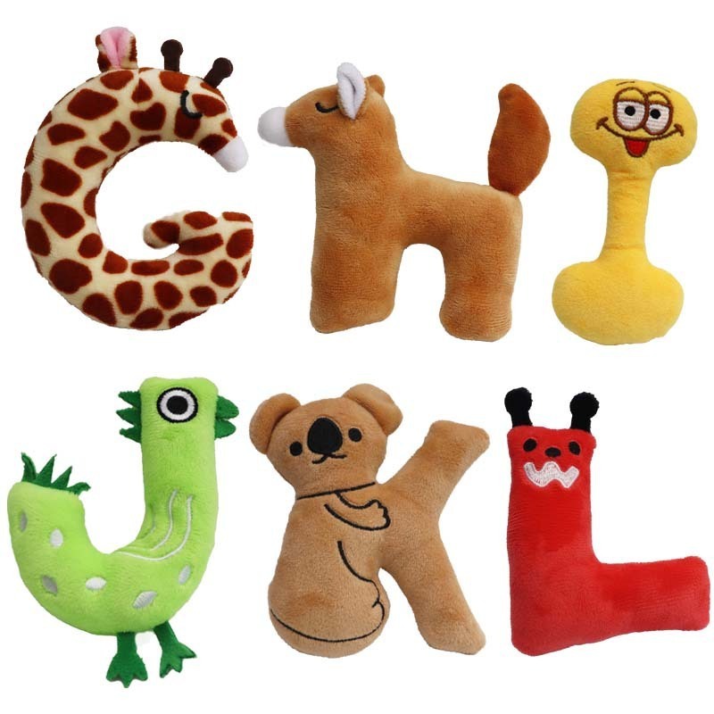 2024 Factory Wholesale New Eco Friendly Pet Products Letter Shapes Squeaky Stuffed Plush Dog Chew Toys