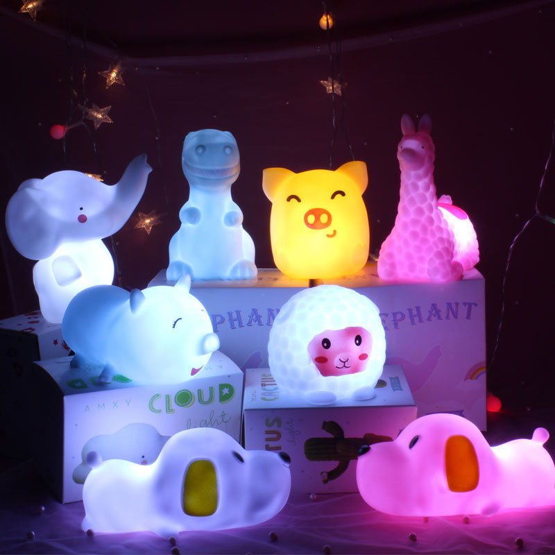 Hot Sale Cartoon Animal Vinyl Led Night Light Toys for Kids Sleeping Cute Mini Unicorn Moon Star Table Lamp Fruit Desk Lamp