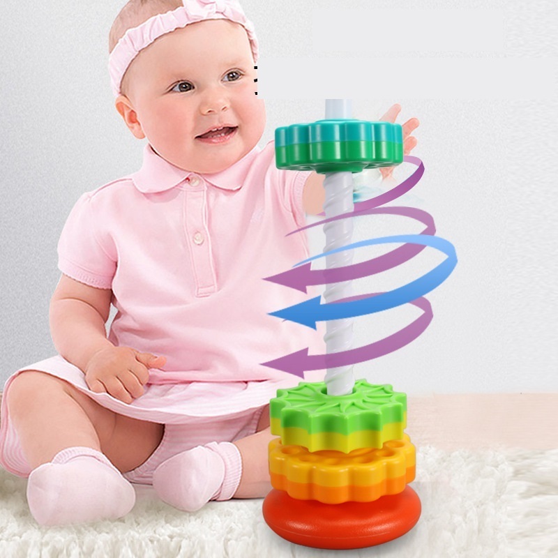 Kids Stacking Toys Spinning Rainbow Gears Toddler Montessori Educational Sensory Toys Motor Skills Gift for Kids