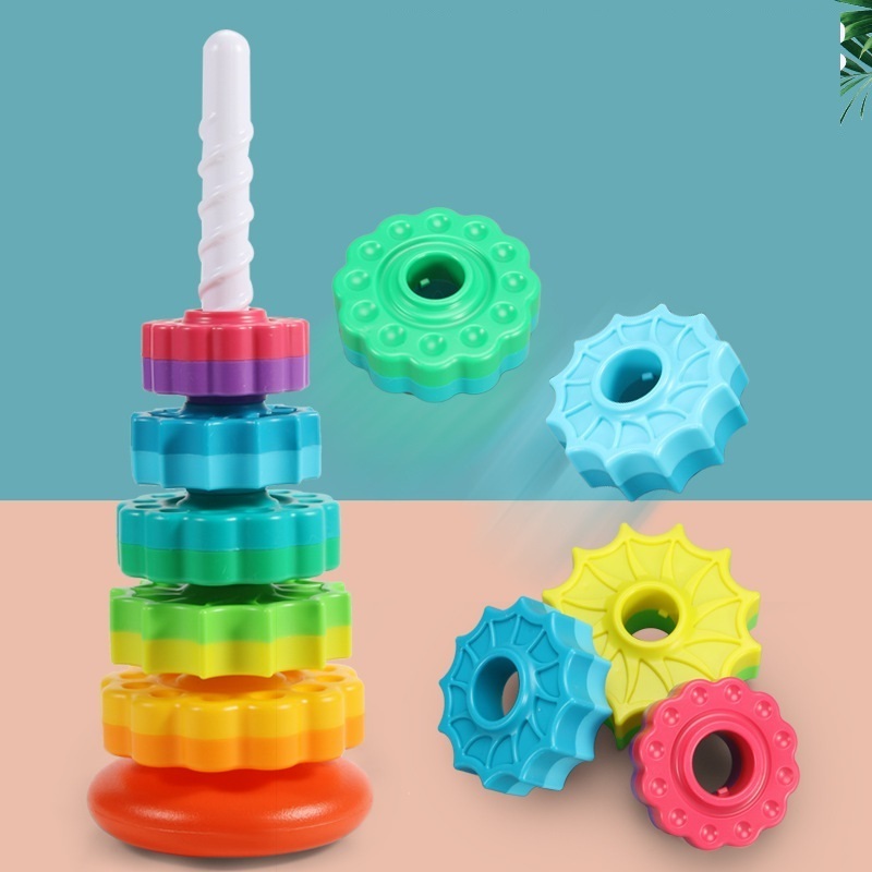 Kids Stacking Toys Spinning Rainbow Gears Toddler Montessori Educational Sensory Toys Motor Skills Gift for Kids