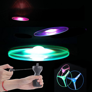 LED Lighting Flying Disc Propeller Helicopter Toys Pull String Flying Saucers UFO Spinning Top Kids Outdoor Toys