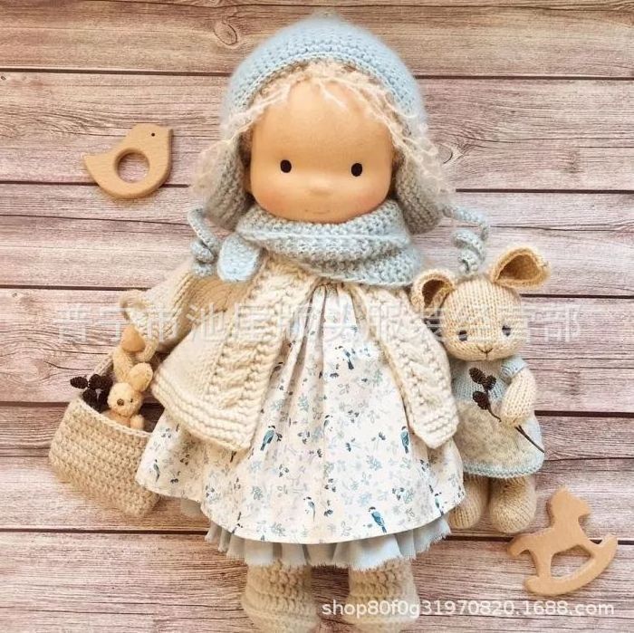 Waldorf style soft blonde long hair girl baby doll with 12 inch detachable handwork gifts waldorf doll