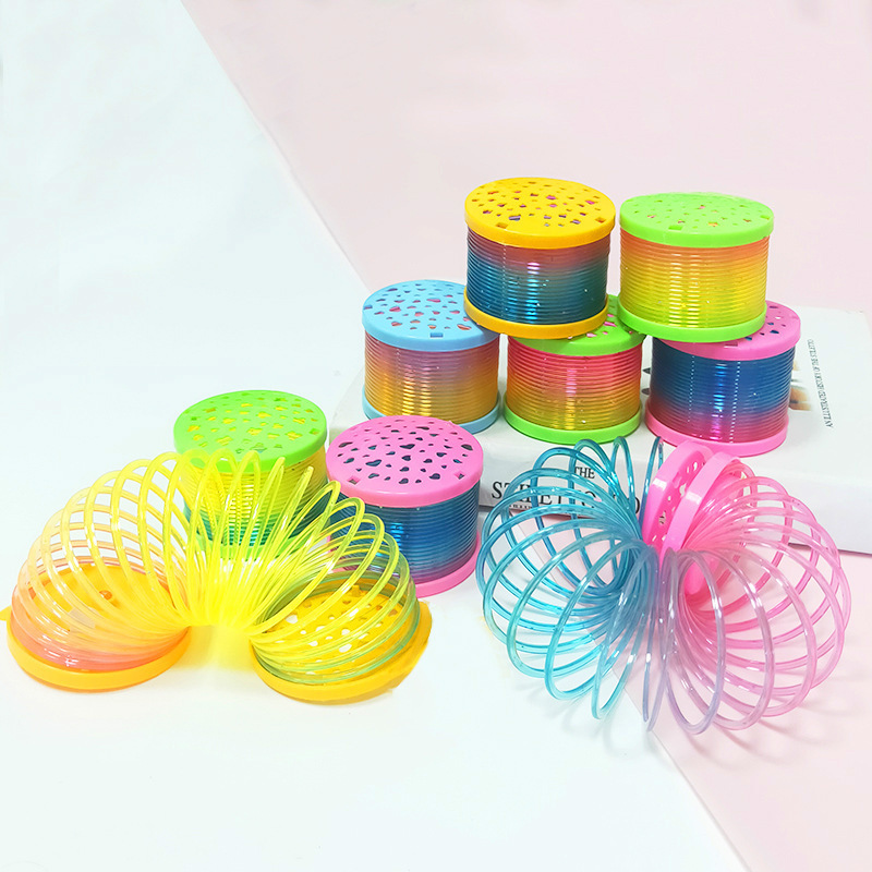 Educational Toy For Kids Spring LED Colorful Rainbow Circle Plastic Coil Elastic Ring Projectable