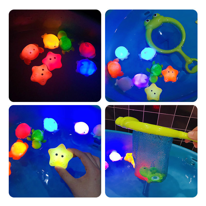 Kids Bath Floating Toys Creative Floating Lwith Lighting Net Baby Bath Shower Fishing Fish Toy Light Net Fishing Fish Bath Toys