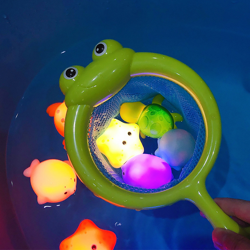 Kids Bath Floating Toys Creative Floating Lwith Lighting Net Baby Bath Shower Fishing Fish Toy Light Net Fishing Fish Bath Toys