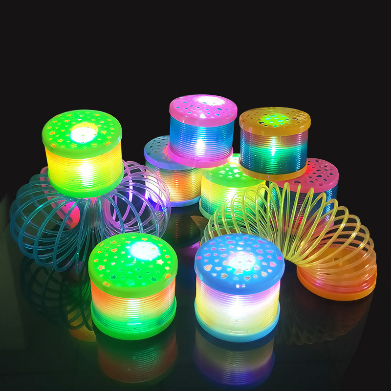 Educational Toy For Kids Spring LED Colorful Rainbow Circle Plastic Coil Elastic Ring Projectable