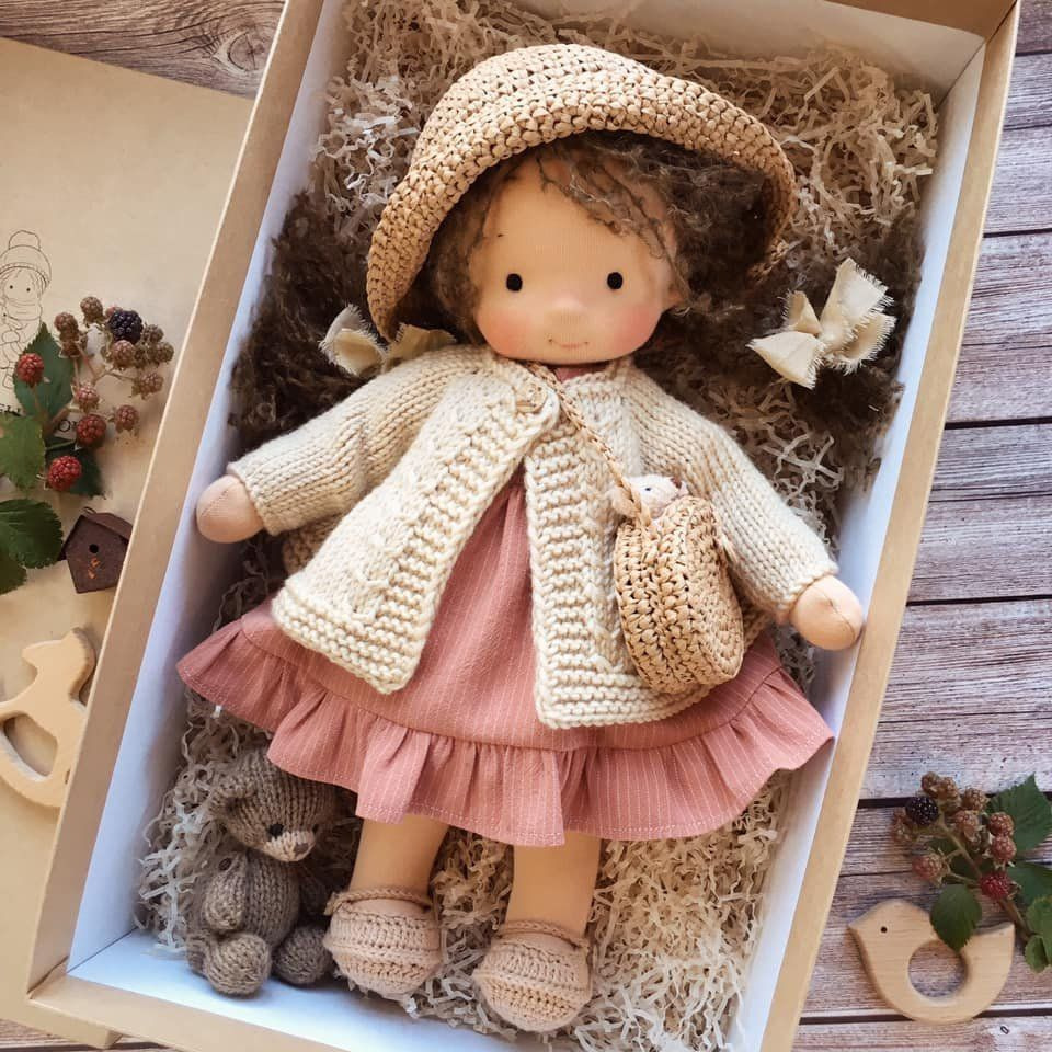 Waldorf style soft blonde long hair girl baby doll with 12 inch detachable handwork gifts waldorf doll