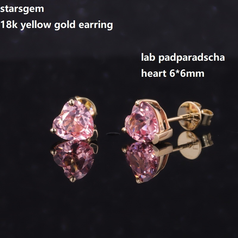 starsgem beautiful jewelry 6*6mm heart shape main stone 10k 18k yellow gold moissanite lab ruby sapphire earring