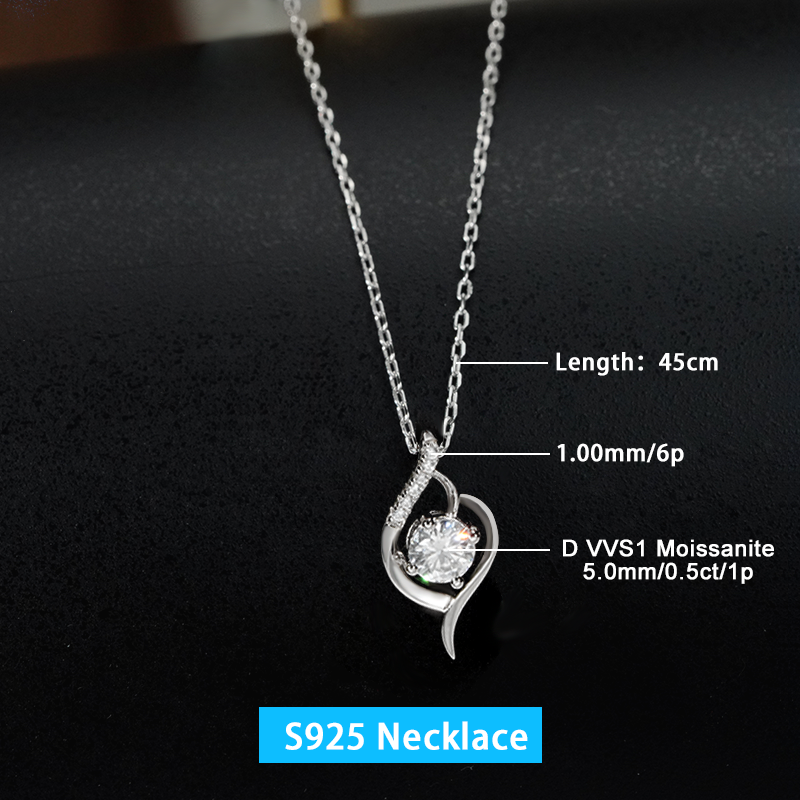 Starsgem 925 silver chain pendant necklace 0.5ct round DEF color VVS moissanite stone necklace