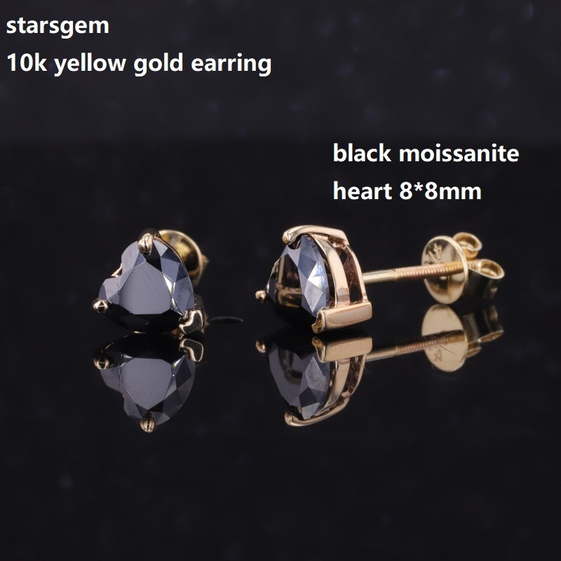 starsgem beautiful jewelry 6*6mm heart shape main stone 10k 18k yellow gold moissanite lab ruby sapphire earring