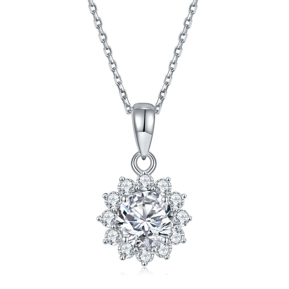 hot sale 1ct round cut 6.5mm moissanite necklace silver jewelry sunflower pendent necklace for women