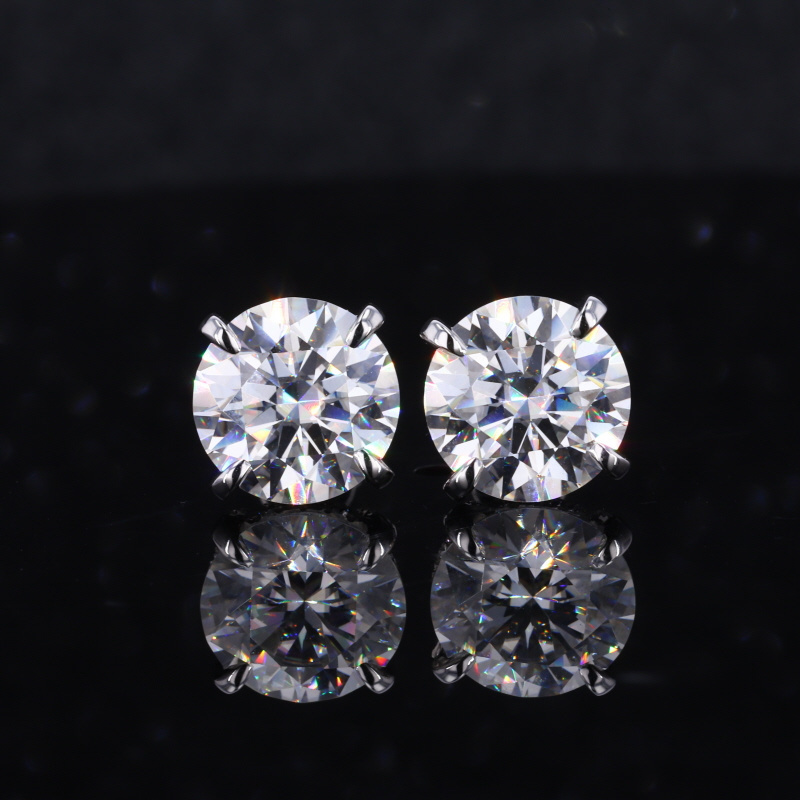 Starsgem high quality round cut 4 prong 18k moissanite stone stud white gold diamond earrings