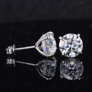 Starsgem high quality round cut 4 prong 18k moissanite stone stud white gold diamond earrings