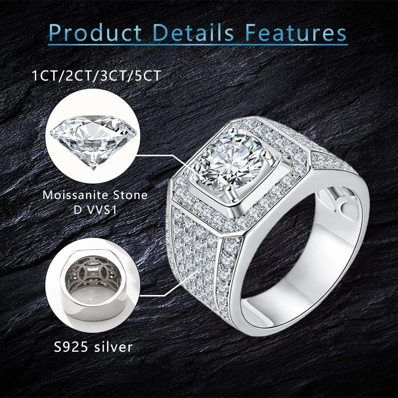 Luxury silver 1-5 carat moissanite women ring jewelry 5925 silver ring diamond mens silver rings