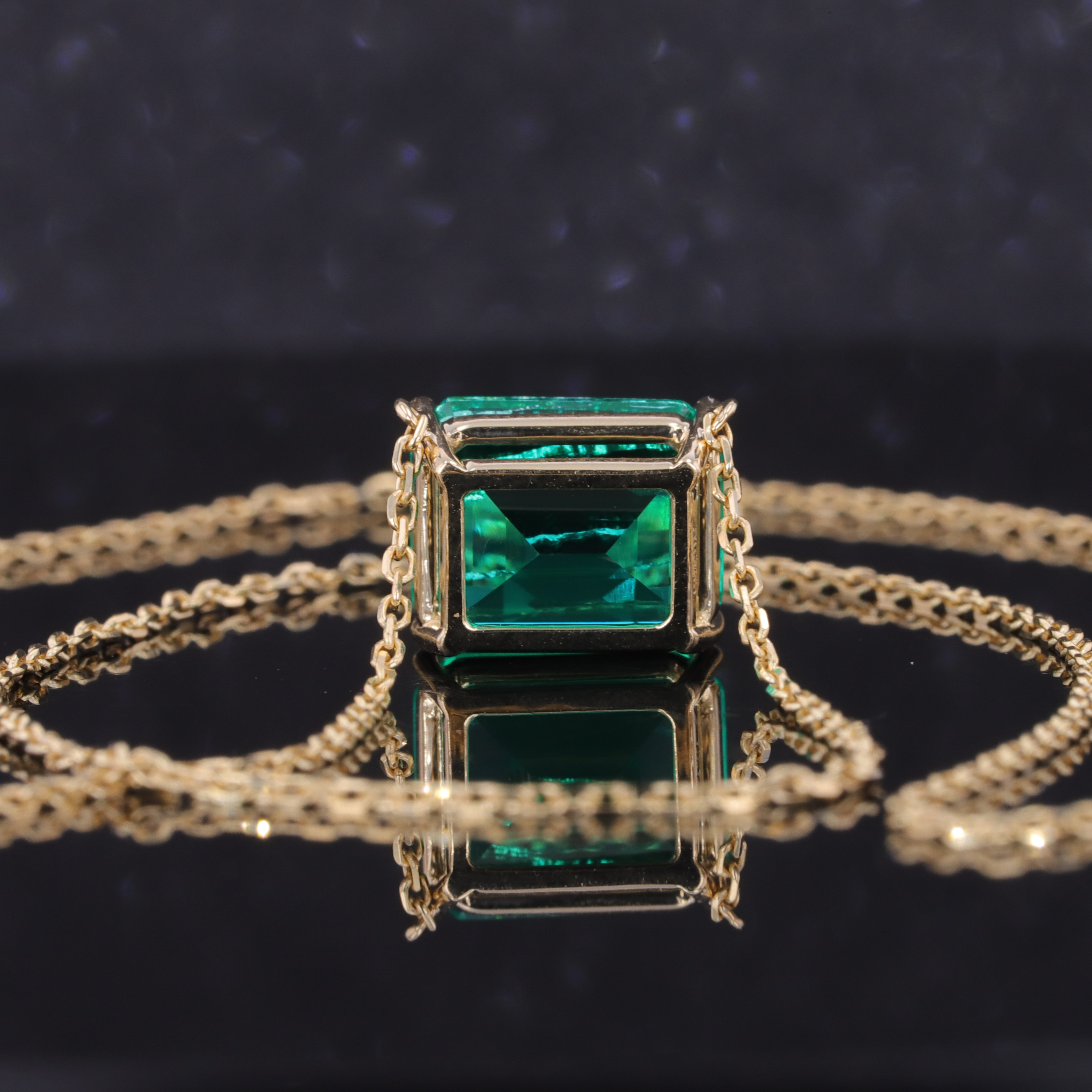 starsgem 14k yellow gold setting Emerald cut 8*10 lab created Colombian emerald pendant chain necklace fine jewelry for women