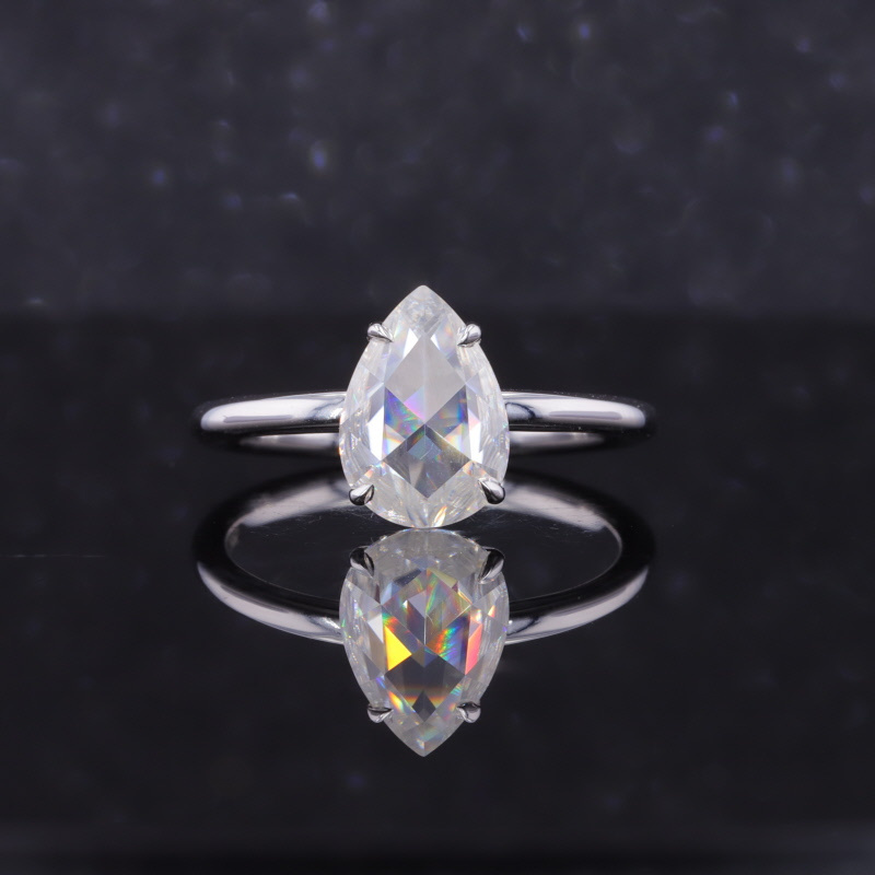 S925 silver  7*10 mm pear shape stone 2 carat white moissanite silver ring 925 sterling silver open gemstone rings