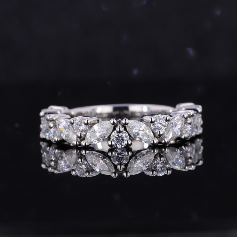 starsgem 14k AU750 solid gold white gold marquise moissanite half eternity band ring for wedding