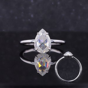 S925 silver  7*10 mm pear shape stone 2 carat white moissanite silver ring 925 sterling silver open gemstone rings