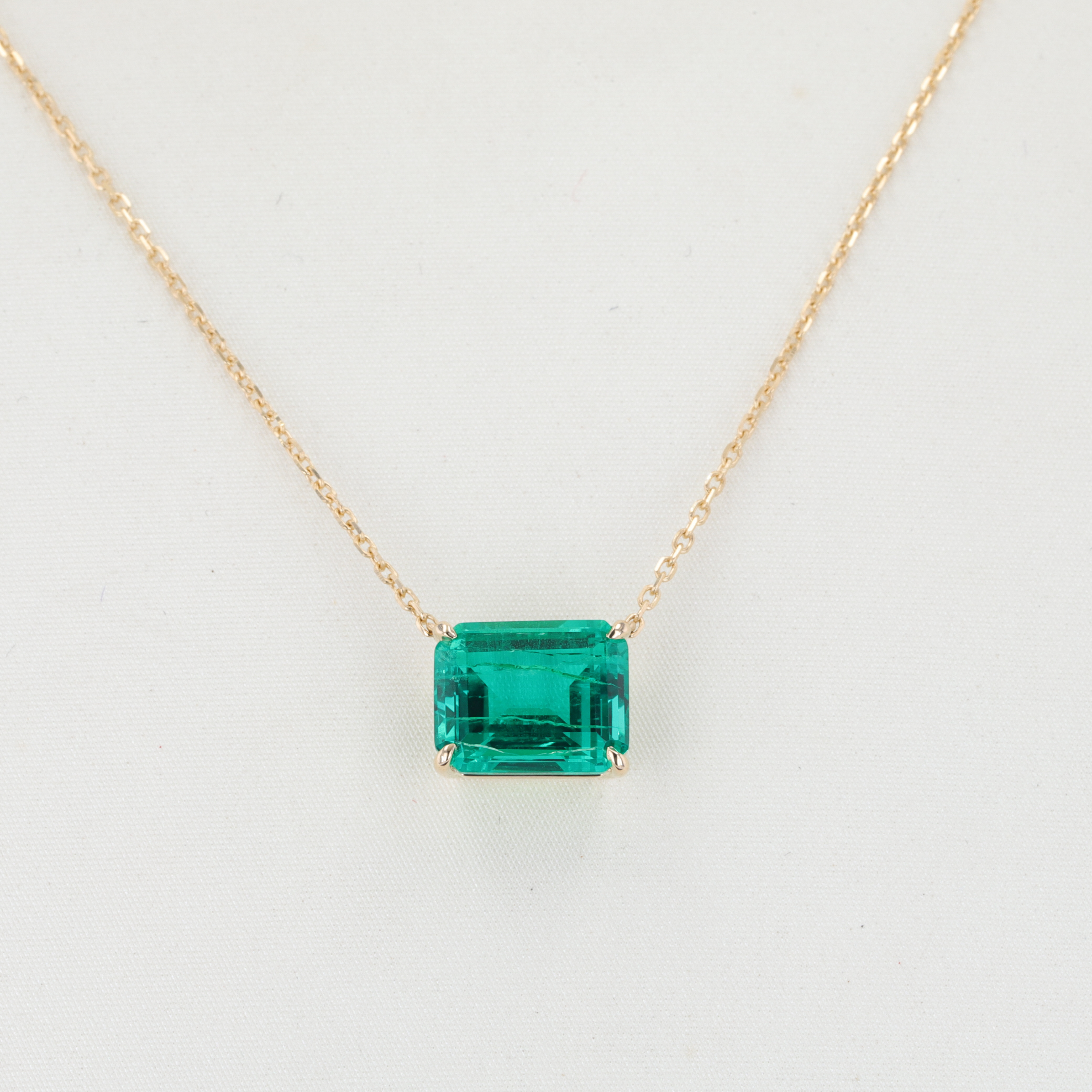 starsgem 14k yellow gold setting Emerald cut 8*10 lab created Colombian emerald pendant chain necklace fine jewelry for women