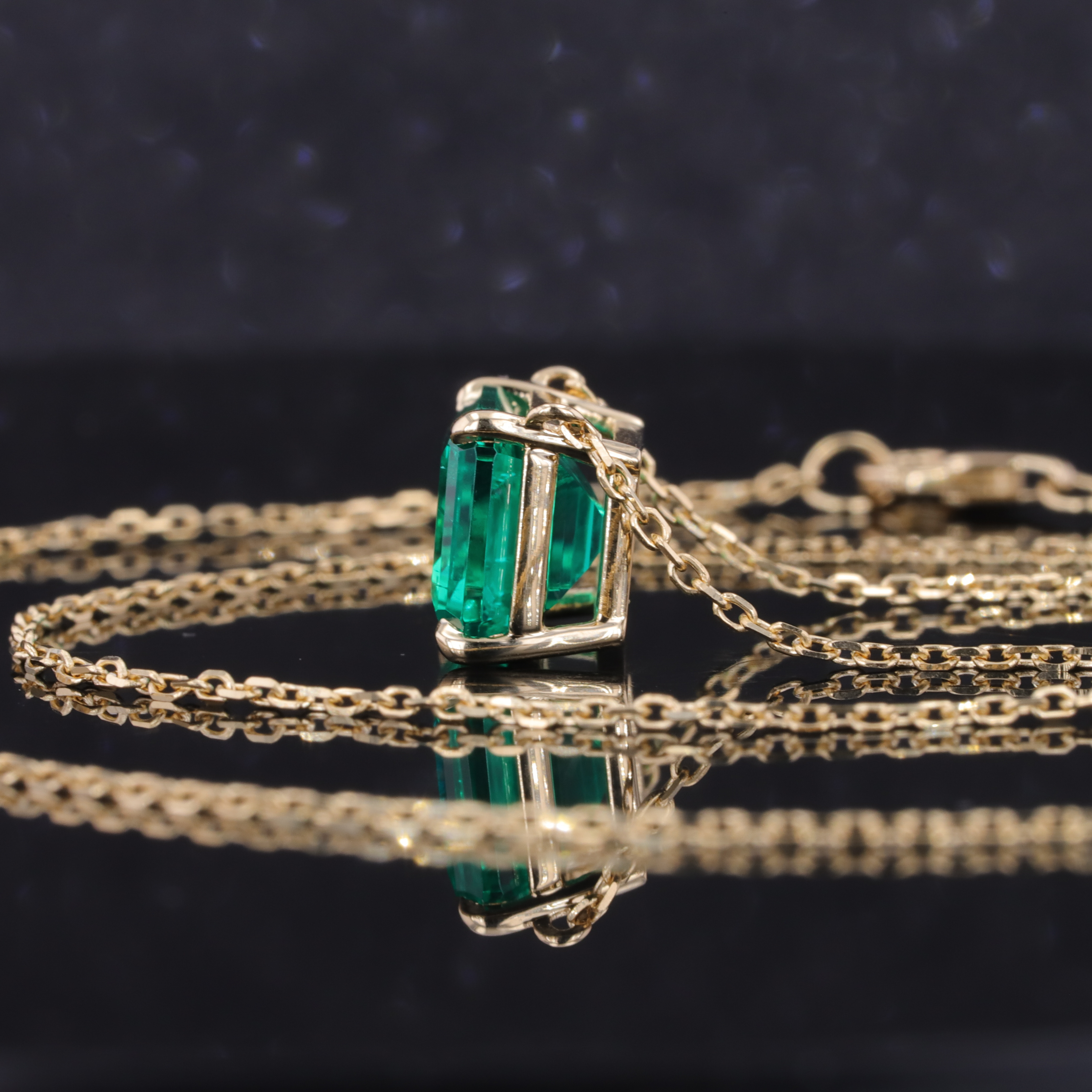 starsgem 14k yellow gold setting Emerald cut 8*10 lab created Colombian emerald pendant chain necklace fine jewelry for women