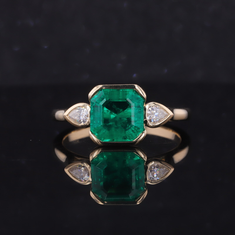 Starsgem zambia emerald ring asscher cut moissanite side pear shape 3 stones engagement ring