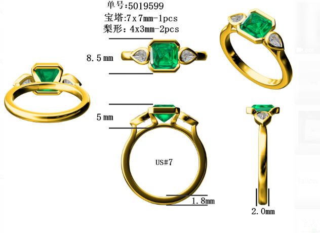 Starsgem zambia emerald ring asscher cut moissanite side pear shape 3 stones engagement ring